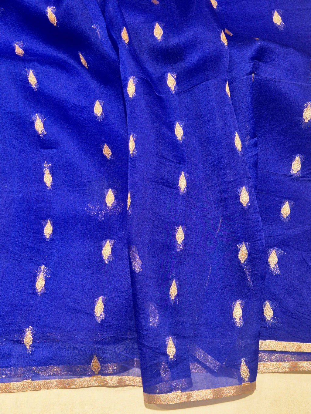 Blue Kora Silk Banarasi saree texture detail