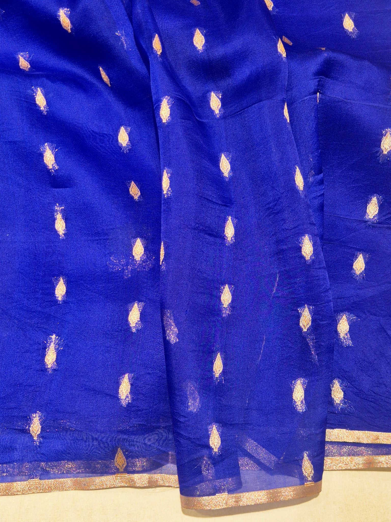 Blue Kora Silk Banarasi saree texture detail