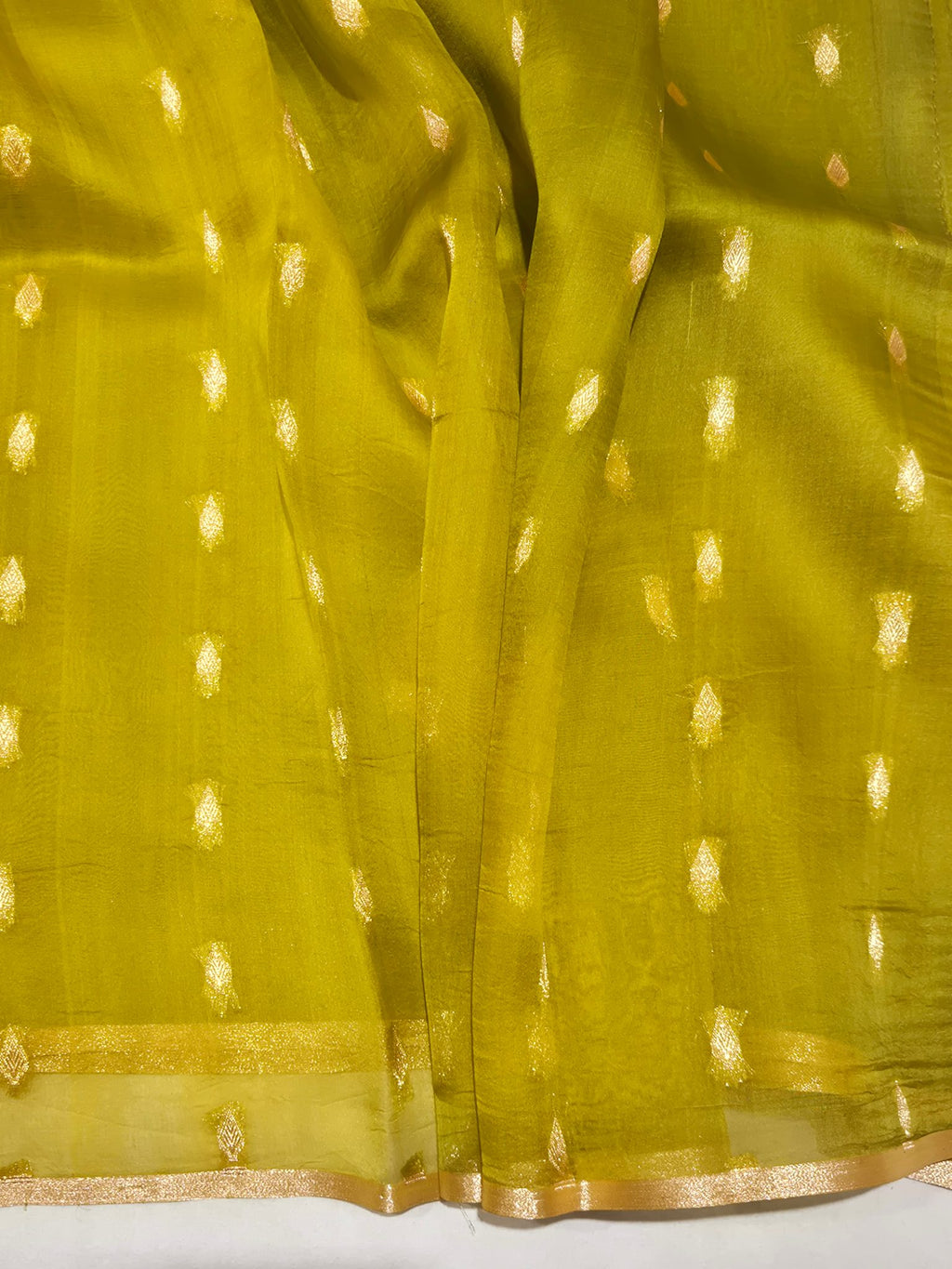 Olive Green Kora Silk Banarasi saree texture detail