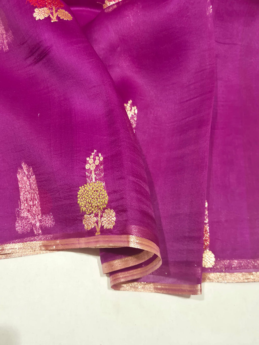 Dark Magenta Kora Silk Banarasi saree blouse piece
