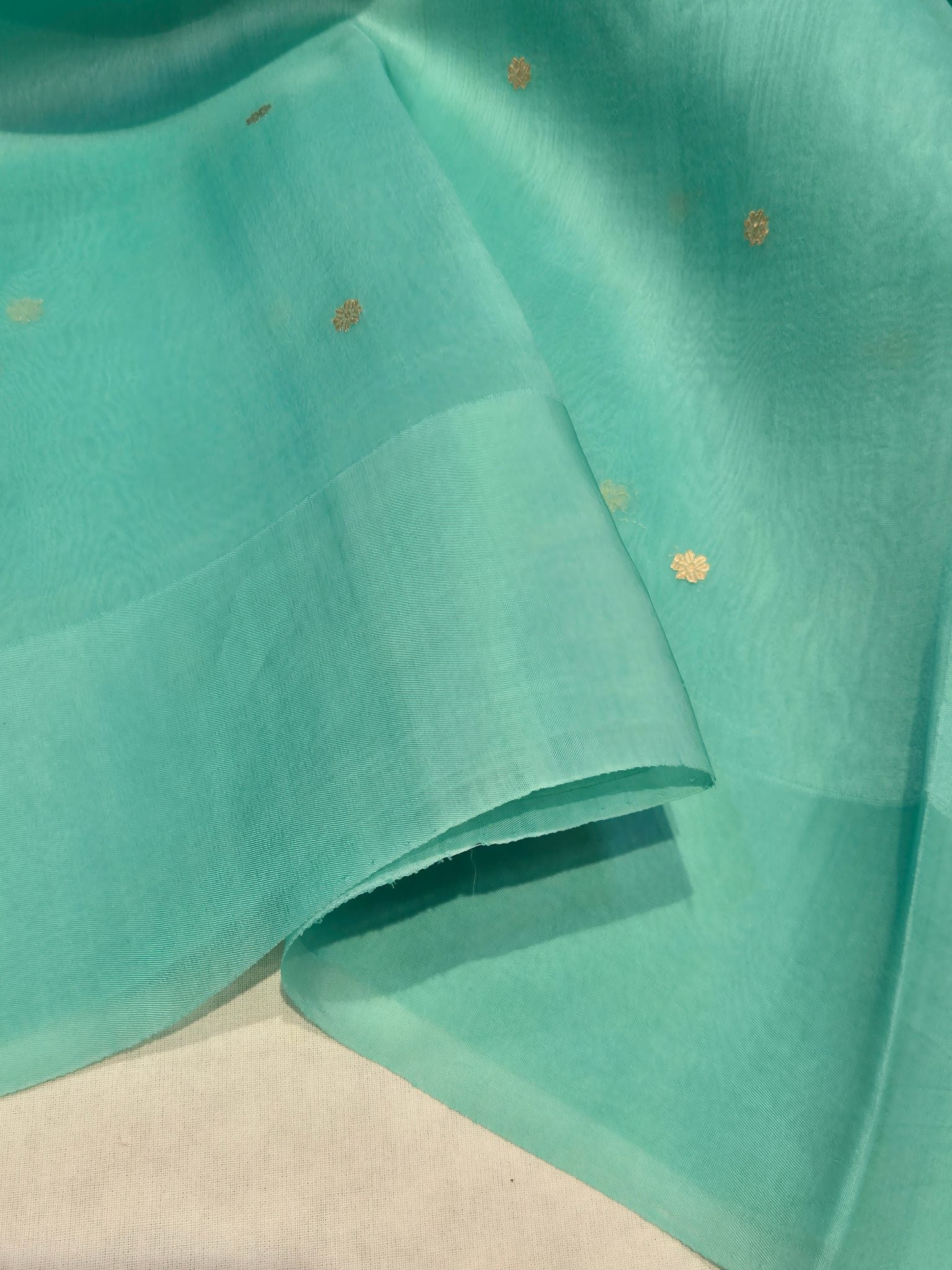 Turquoise Kora Silk Banarasi saree blouse piece