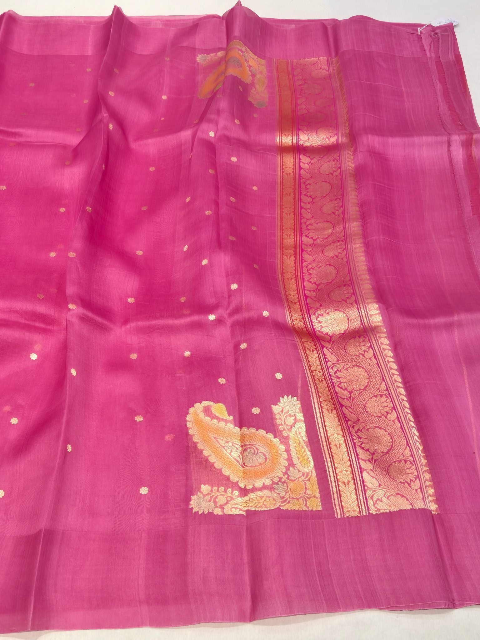 Pink Kora Silk Banarasi saree full spread