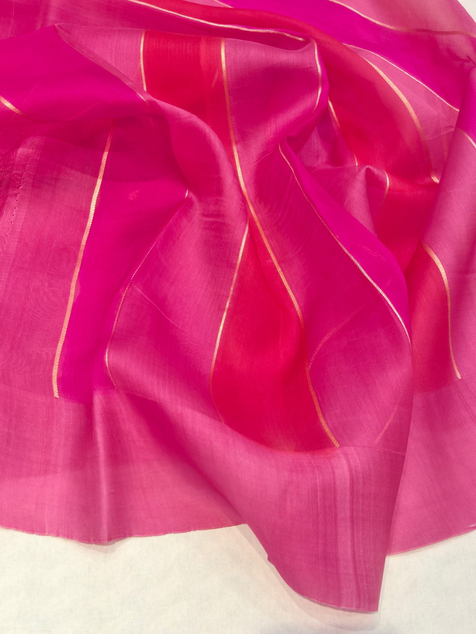 Pink Kora Silk Banarasi saree texture detail