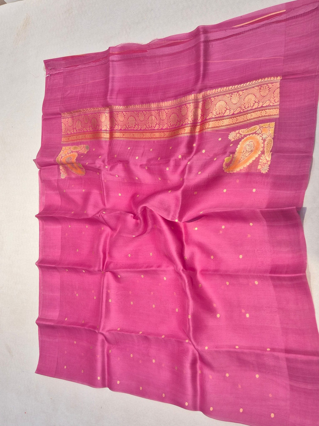 Pink Kora Silk Banarasi saree zari work detail