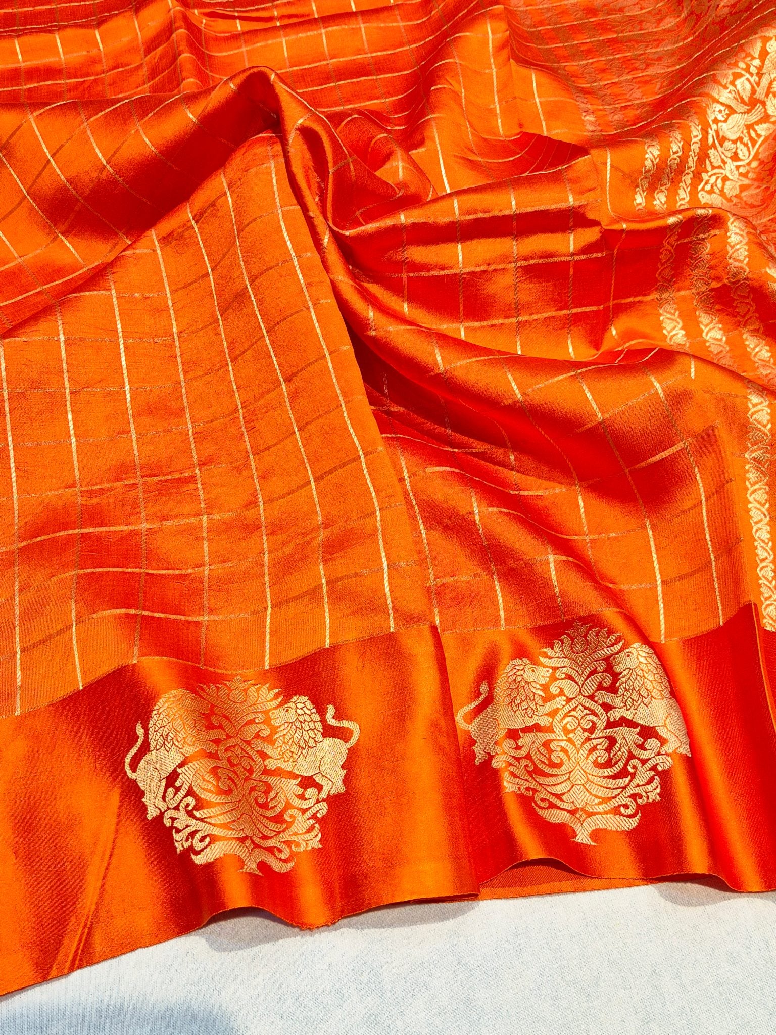 Orange Soft Katan Banarasi saree blouse piece
