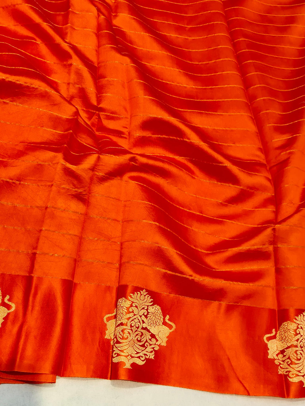 Orange Soft Katan Banarasi saree texture detail