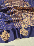 Midnight Blue Soft Katan Banarasi saree front drape view