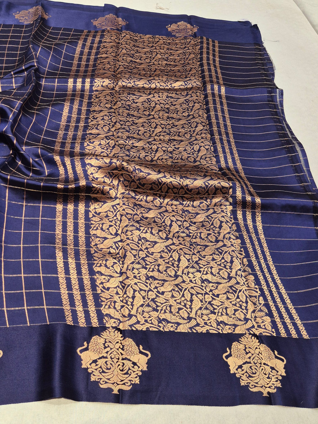 Midnight Blue Soft Katan Banarasi saree blouse piece