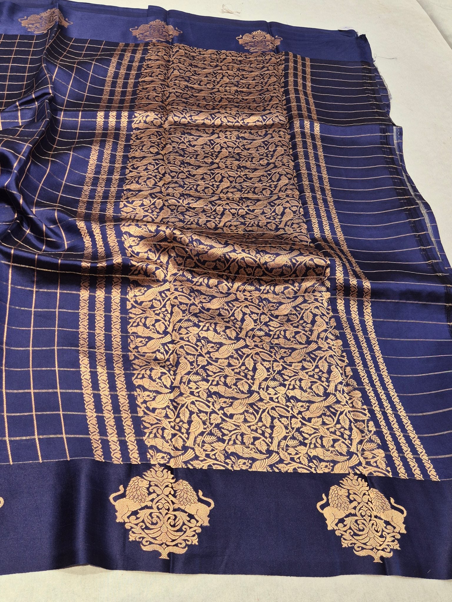 Midnight Blue Soft Katan Banarasi saree blouse piece