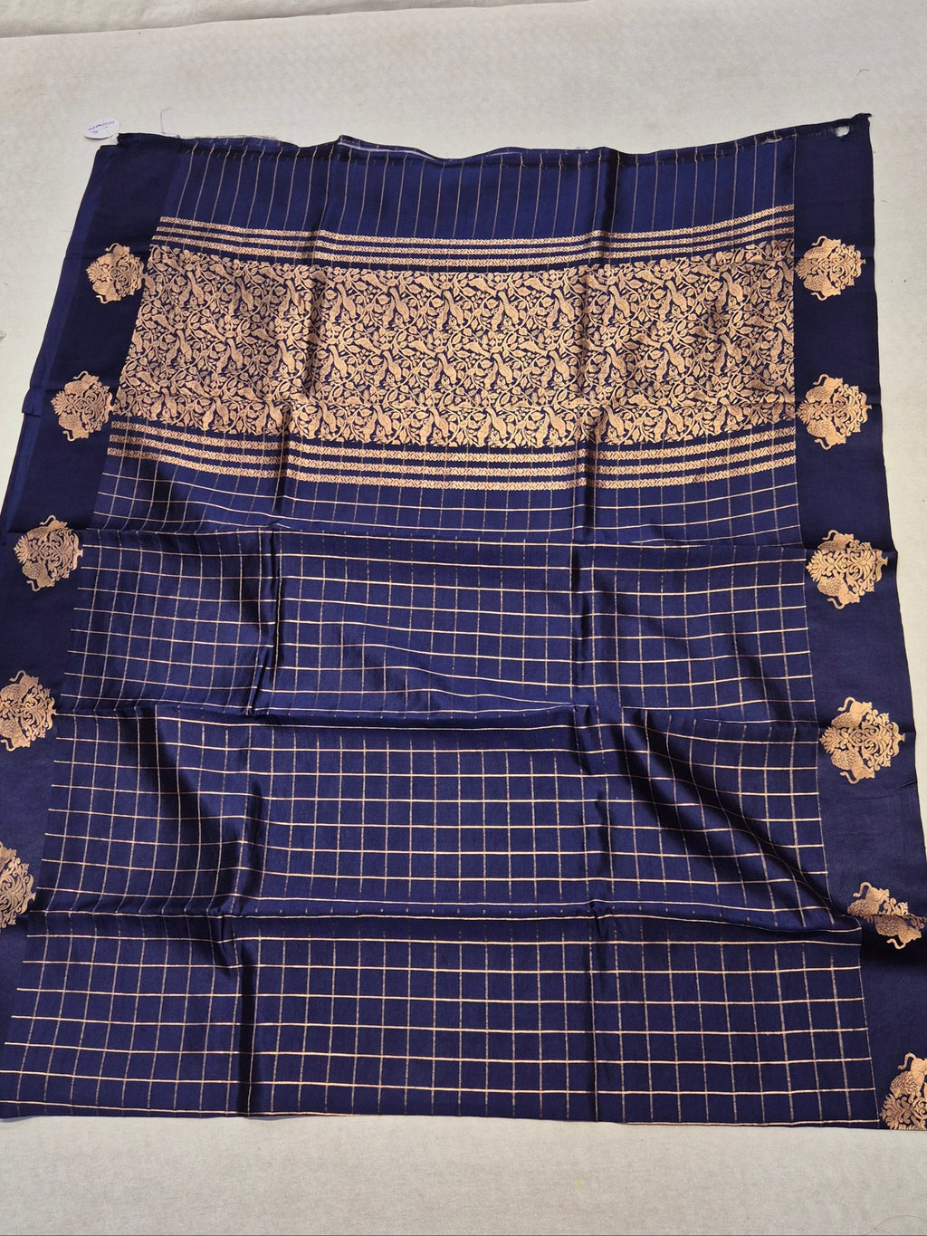 Midnight Blue Soft Katan Banarasi saree texture detail