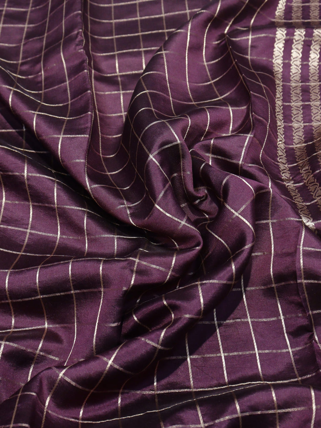 Dark Plum Soft Katan Banarasi saree pallu detail