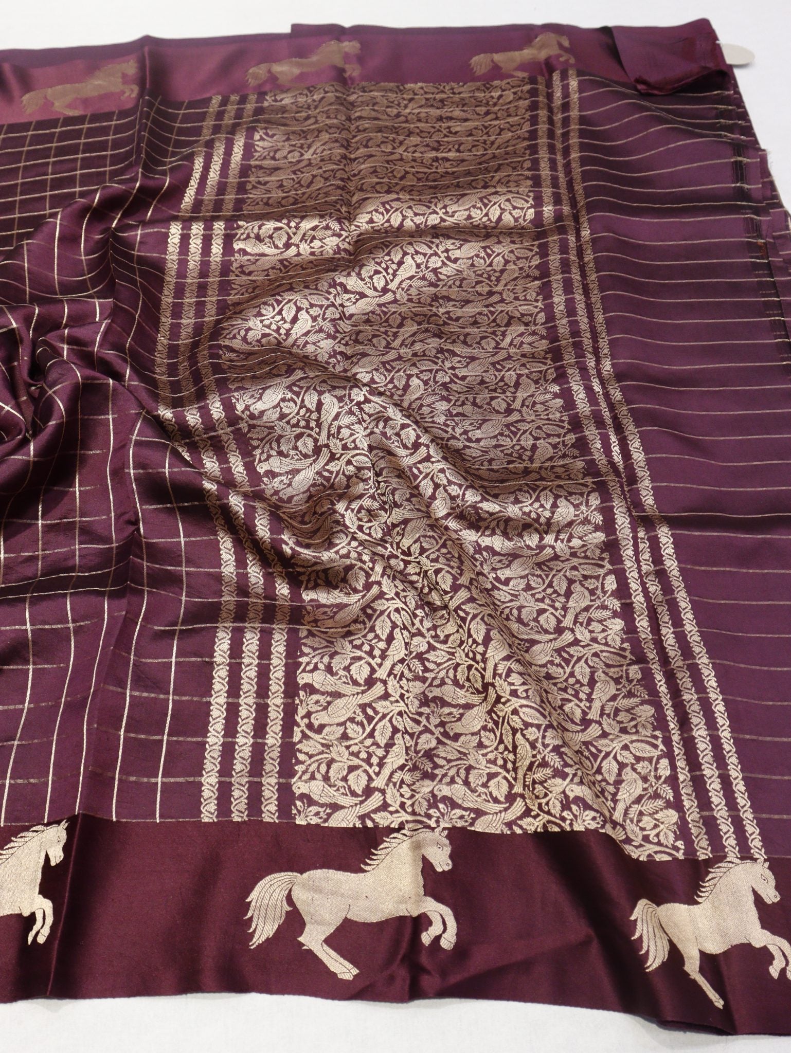 Dark Plum Soft Katan Banarasi saree blouse piece
