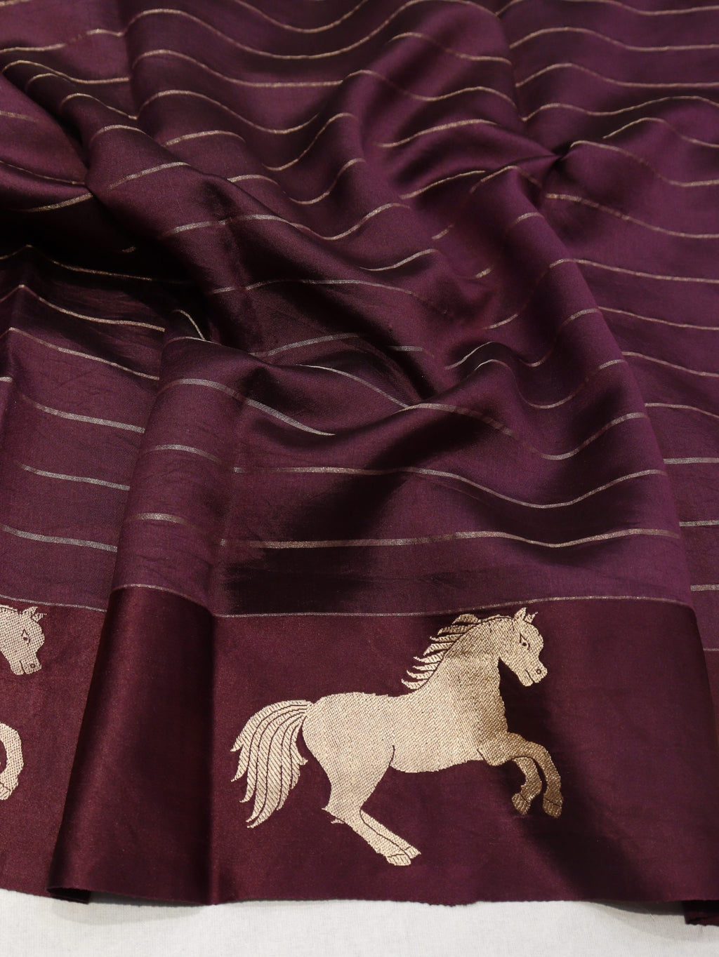 Dark Plum Soft Katan Banarasi saree full spread