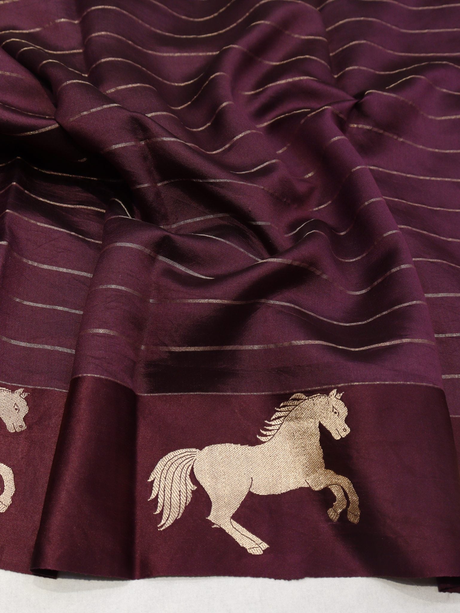 Dark Plum Soft Katan Banarasi saree full spread