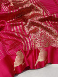 Pink Soft Katan Banarasi saree front drape view