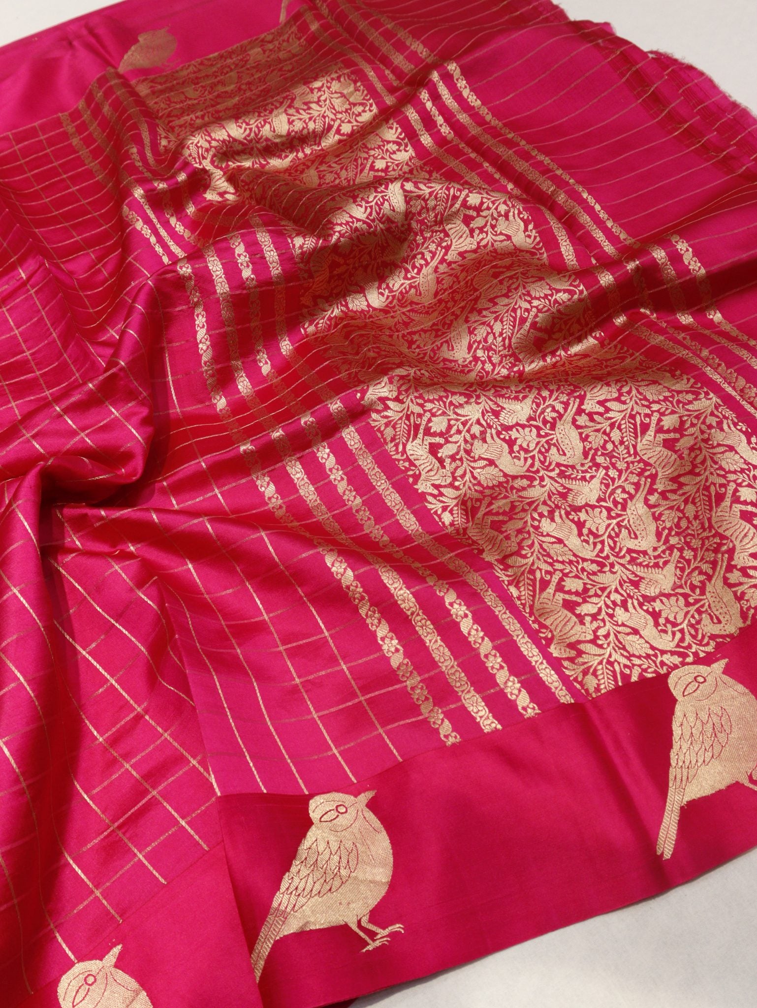 Pink Soft Katan Banarasi saree pallu detail