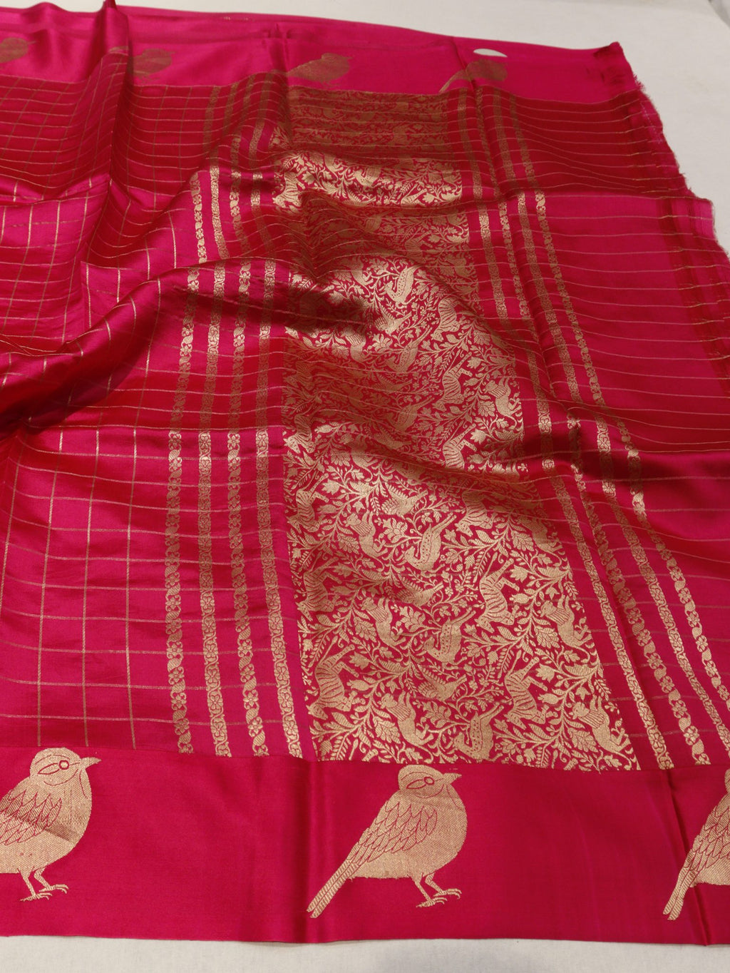 Pink Soft Katan Banarasi saree border closeup