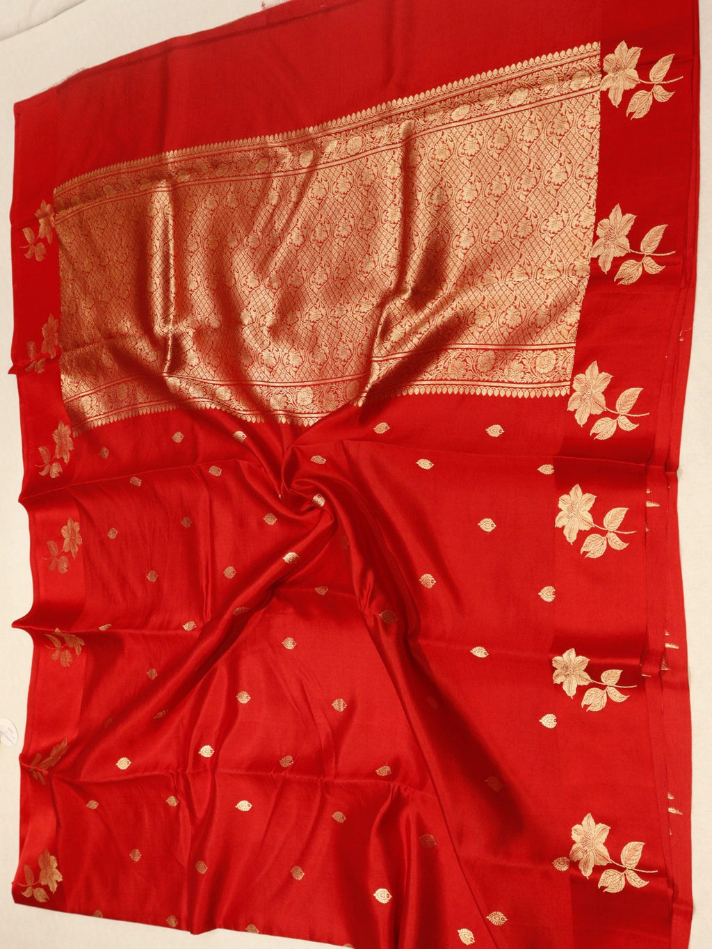 Red Soft Katan Banarasi saree folded view