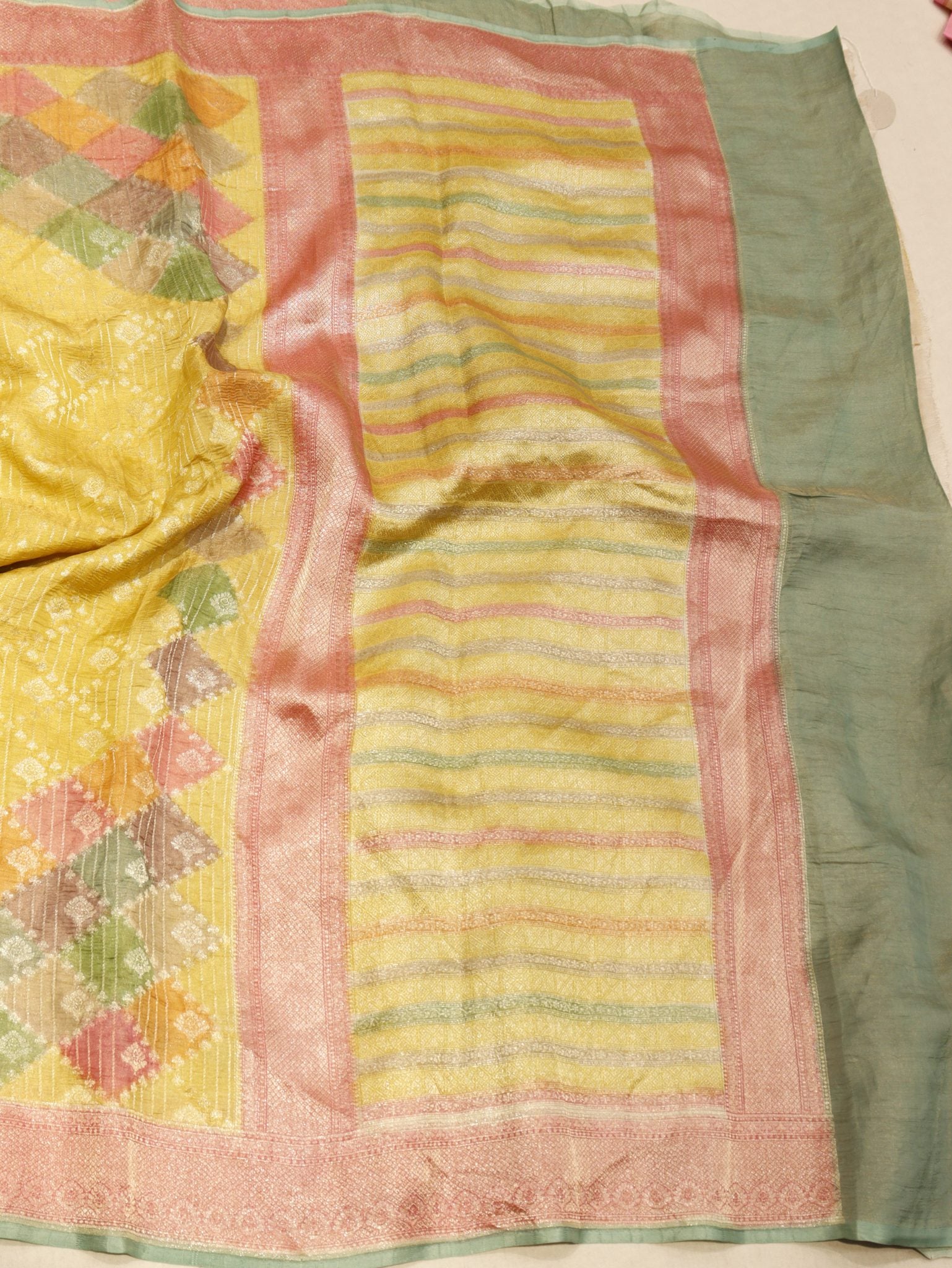 Yellow Pure Tissue Tussar Georgette Banarasi saree blouse piece