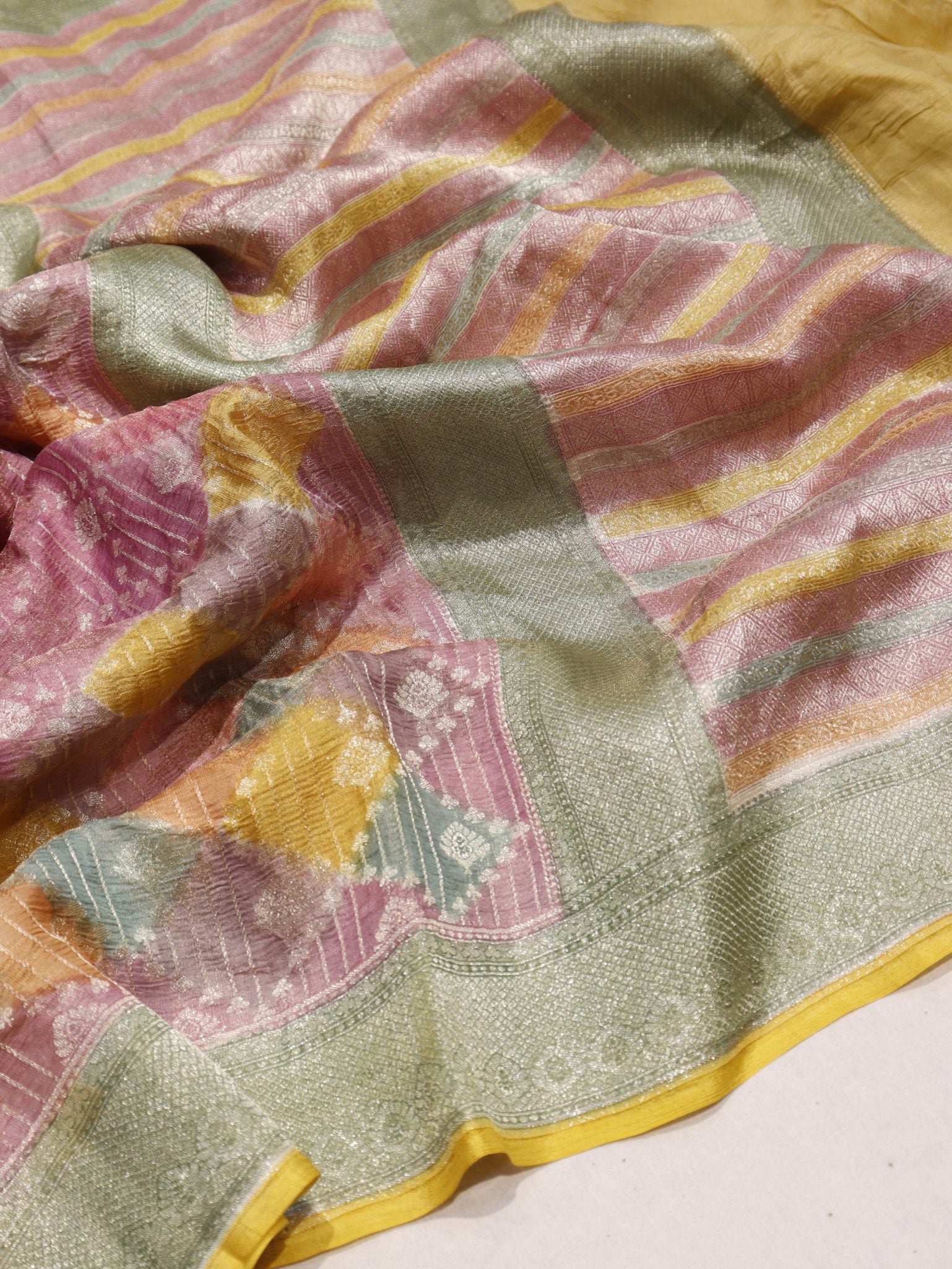 Onion Pink Tissue Tussar Georgette Banarasi saree blouse piece