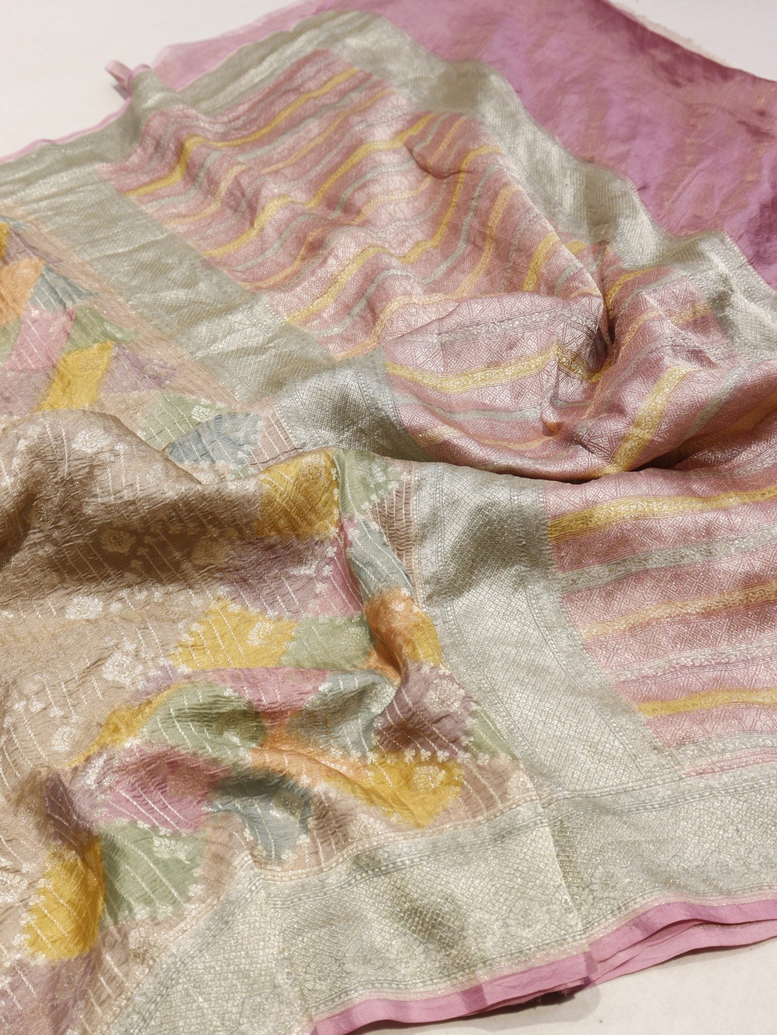 Taupe Pure Tissue Tussar Georgette Banarasi saree pallu detail