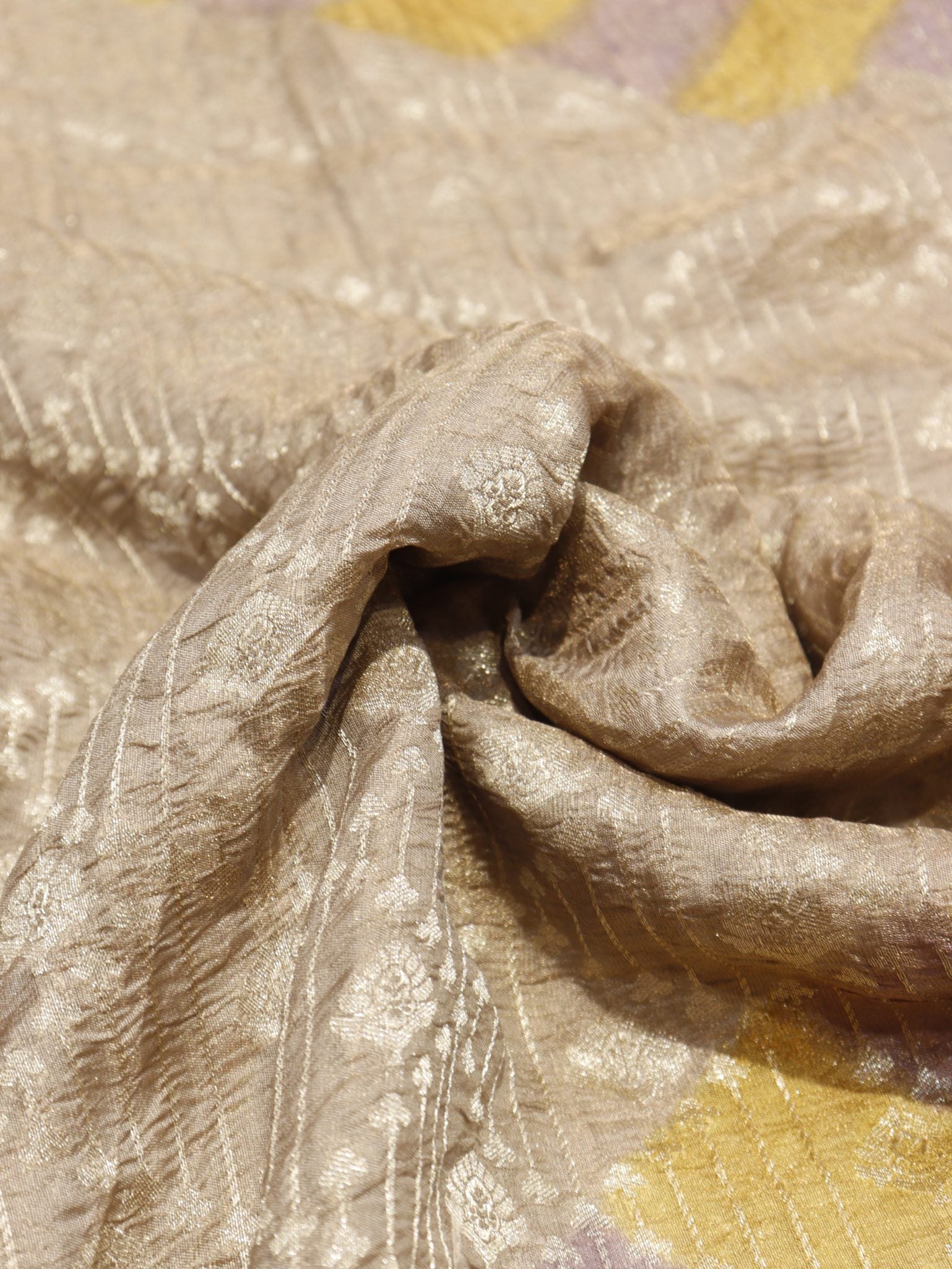 Taupe Pure Tissue Tussar Georgette Banarasi saree border closeup
