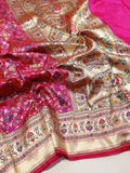 Pink Katan Silk Banarasi saree front drape view