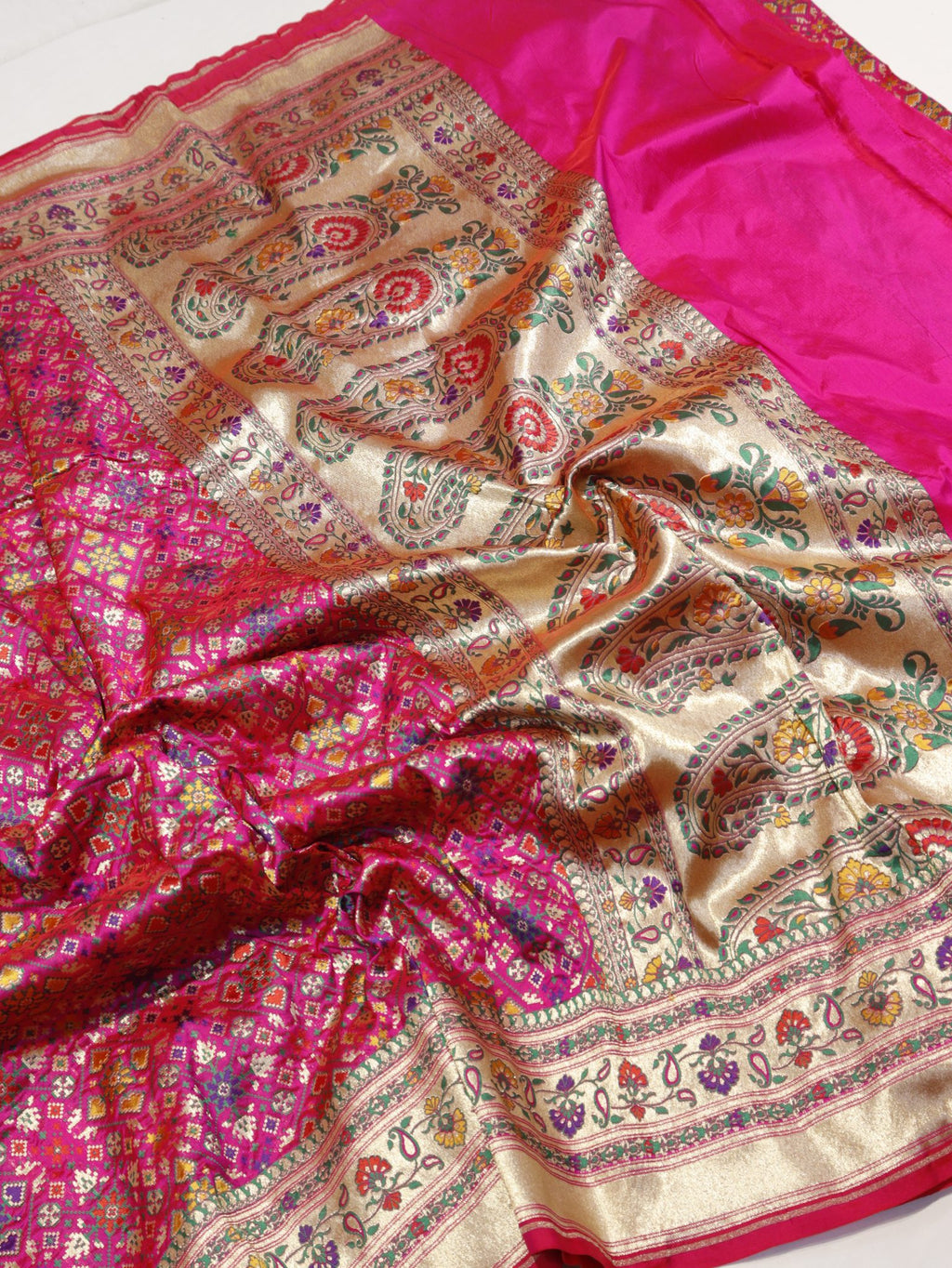Pink Katan Silk Banarasi saree pallu detail