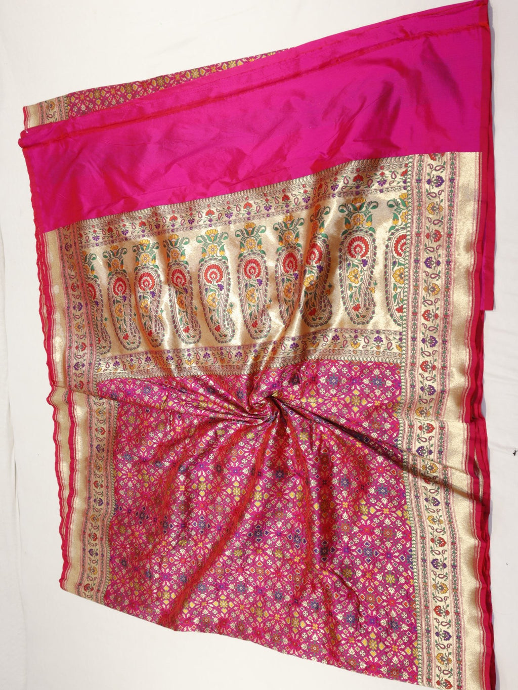 Pink Katan Silk Banarasi saree zari work detail