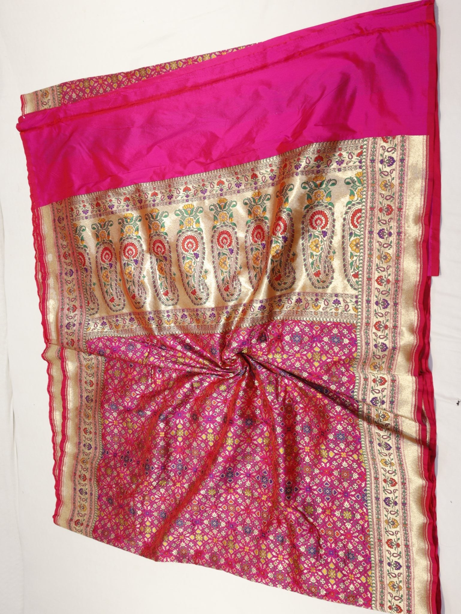 Pink Katan Silk Banarasi saree zari work detail