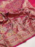Pink Katan Silk Banarasi saree front drape view