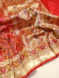 Red Katan Silk Banarasi saree front drape view