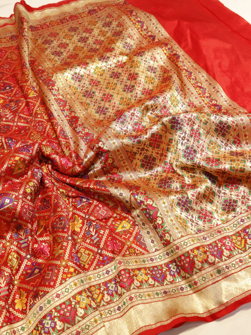 Red Katan Silk Banarasi saree pallu detail