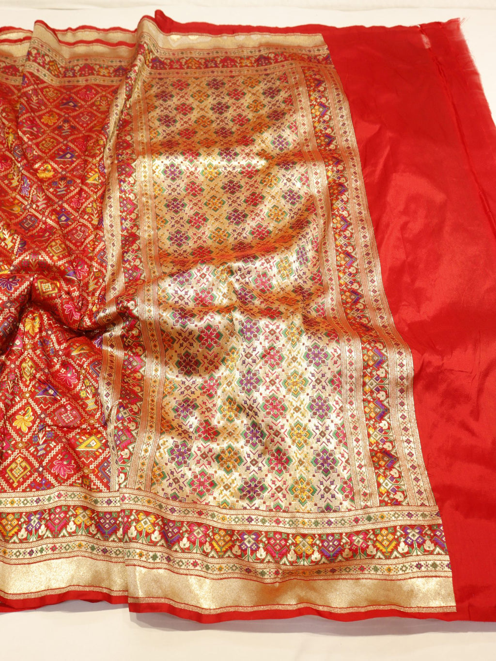 Red Katan Silk Banarasi saree full spread