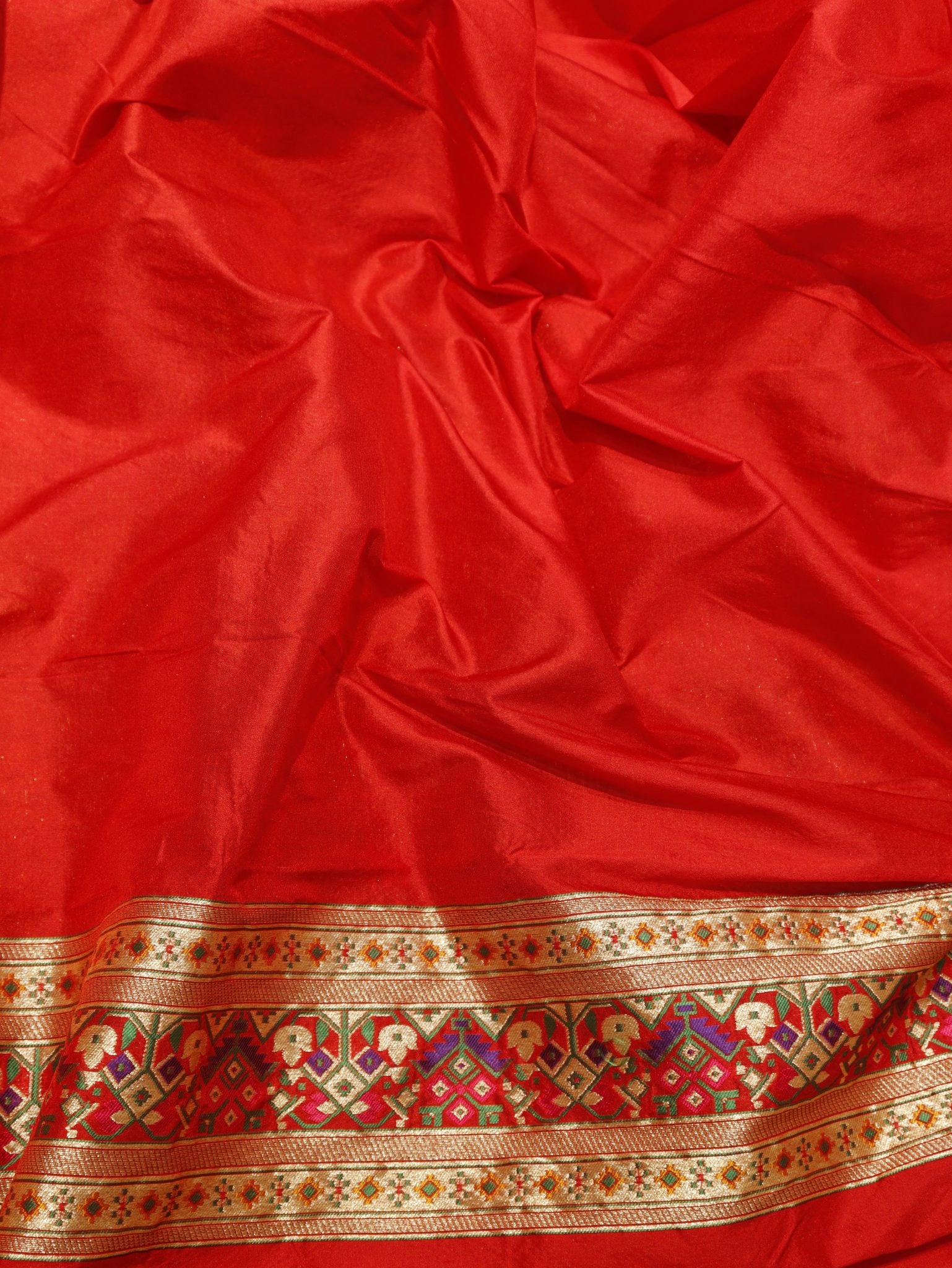 Red Katan Silk Banarasi saree texture detail