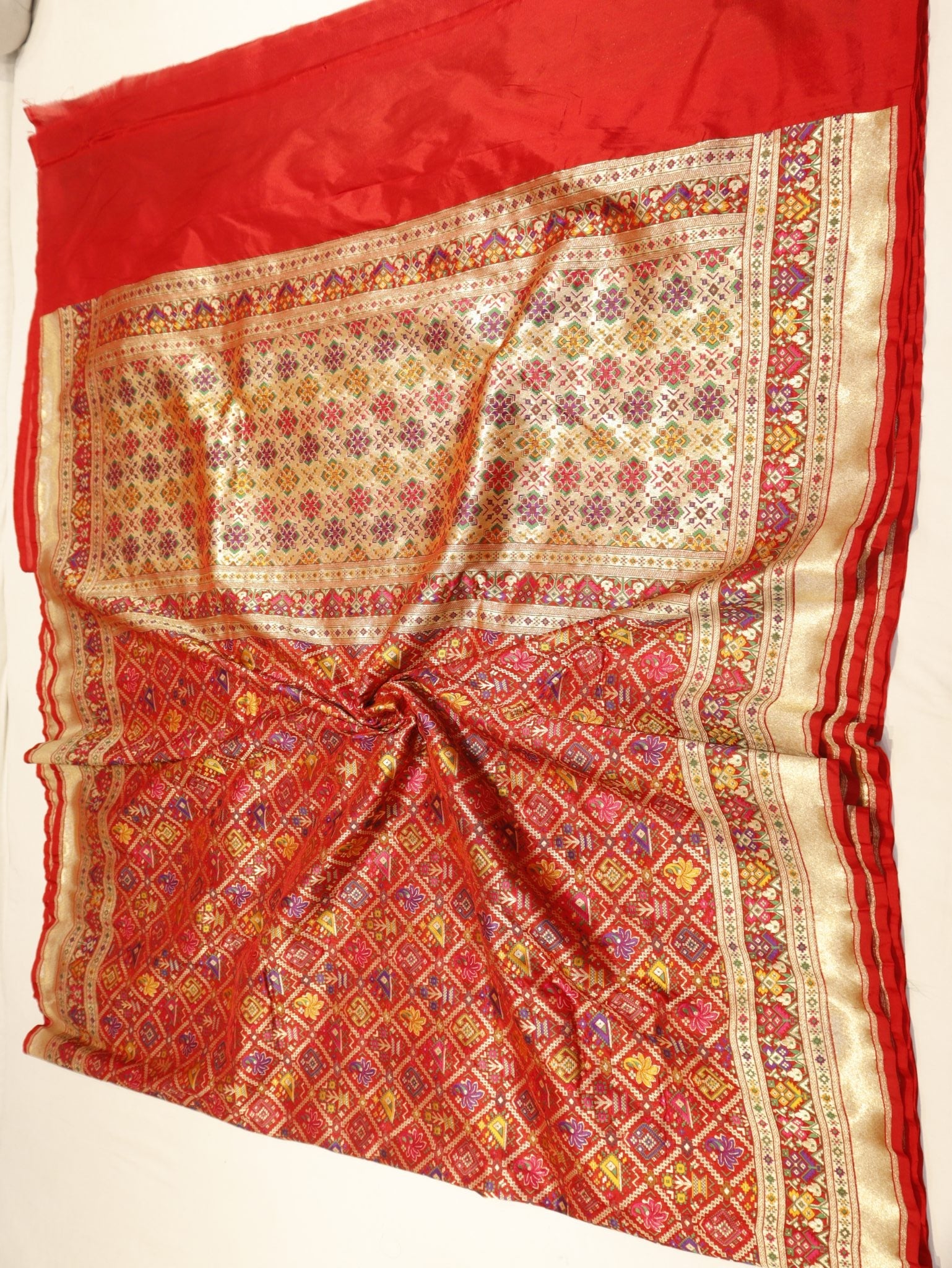 Red Katan Silk Banarasi saree zari work detail