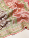 Taupe Pure Khaddi Tissue Banarasi saree front drape view