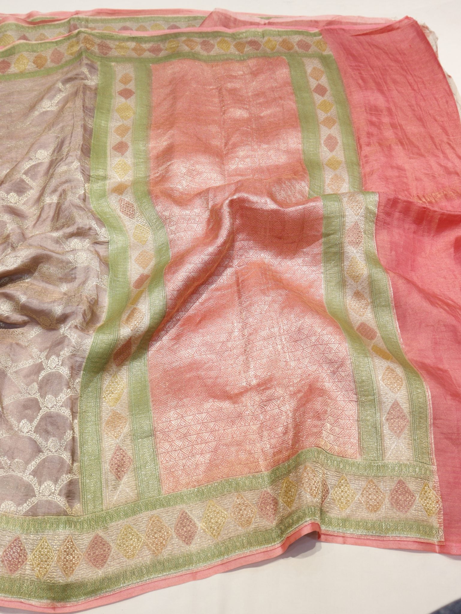 Taupe Pure Khaddi Tissue Banarasi saree full spread