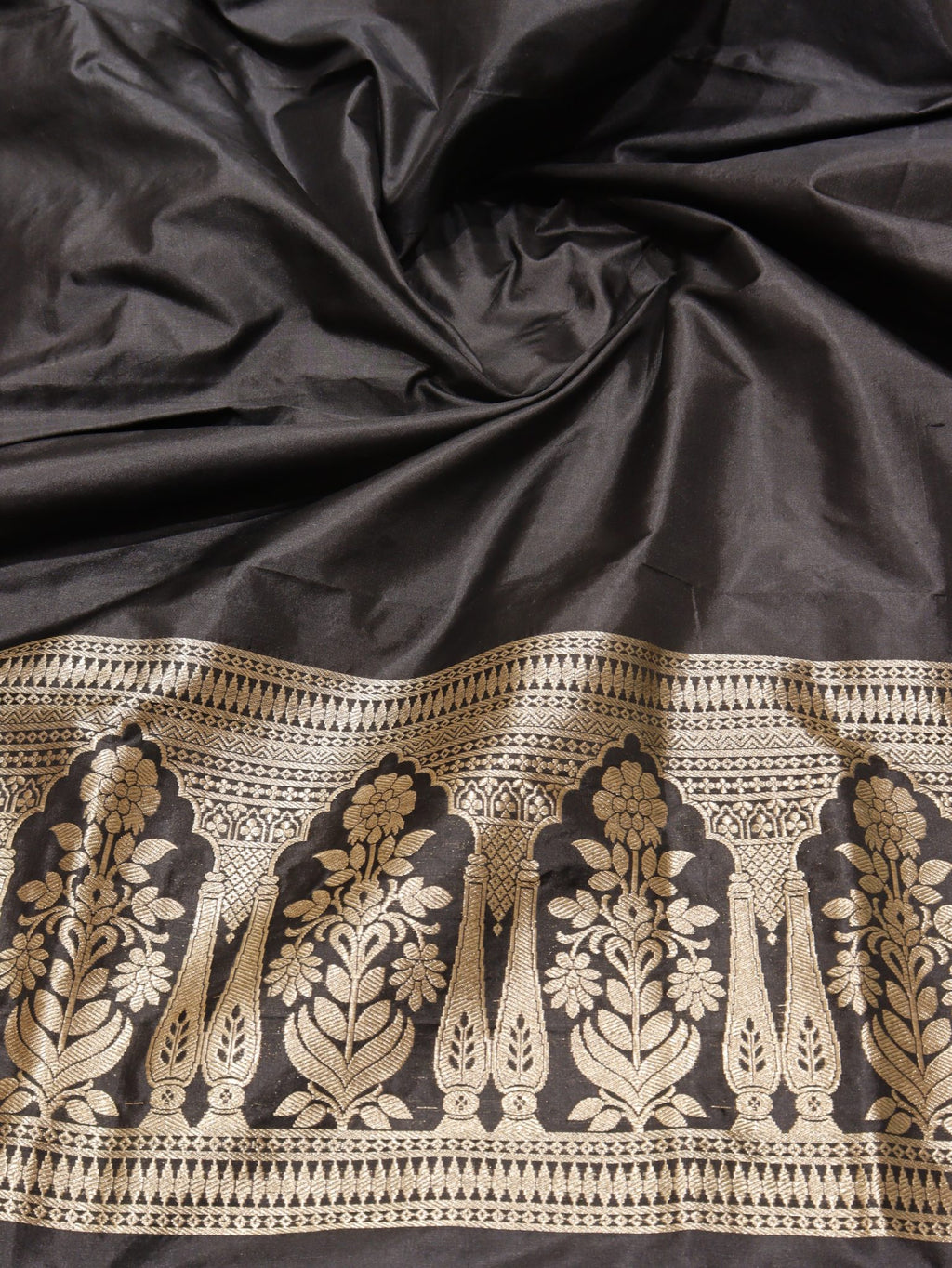 Black Katan Silk Banarasi suit neckline detail