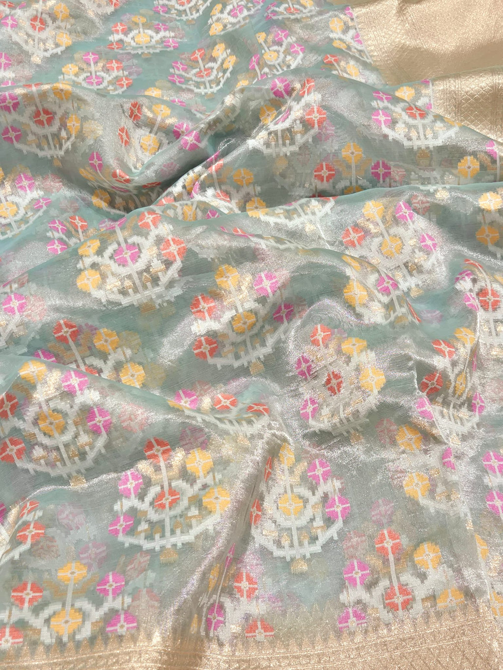 Ice Blue Tissue Silk Banarasi saree border closeup