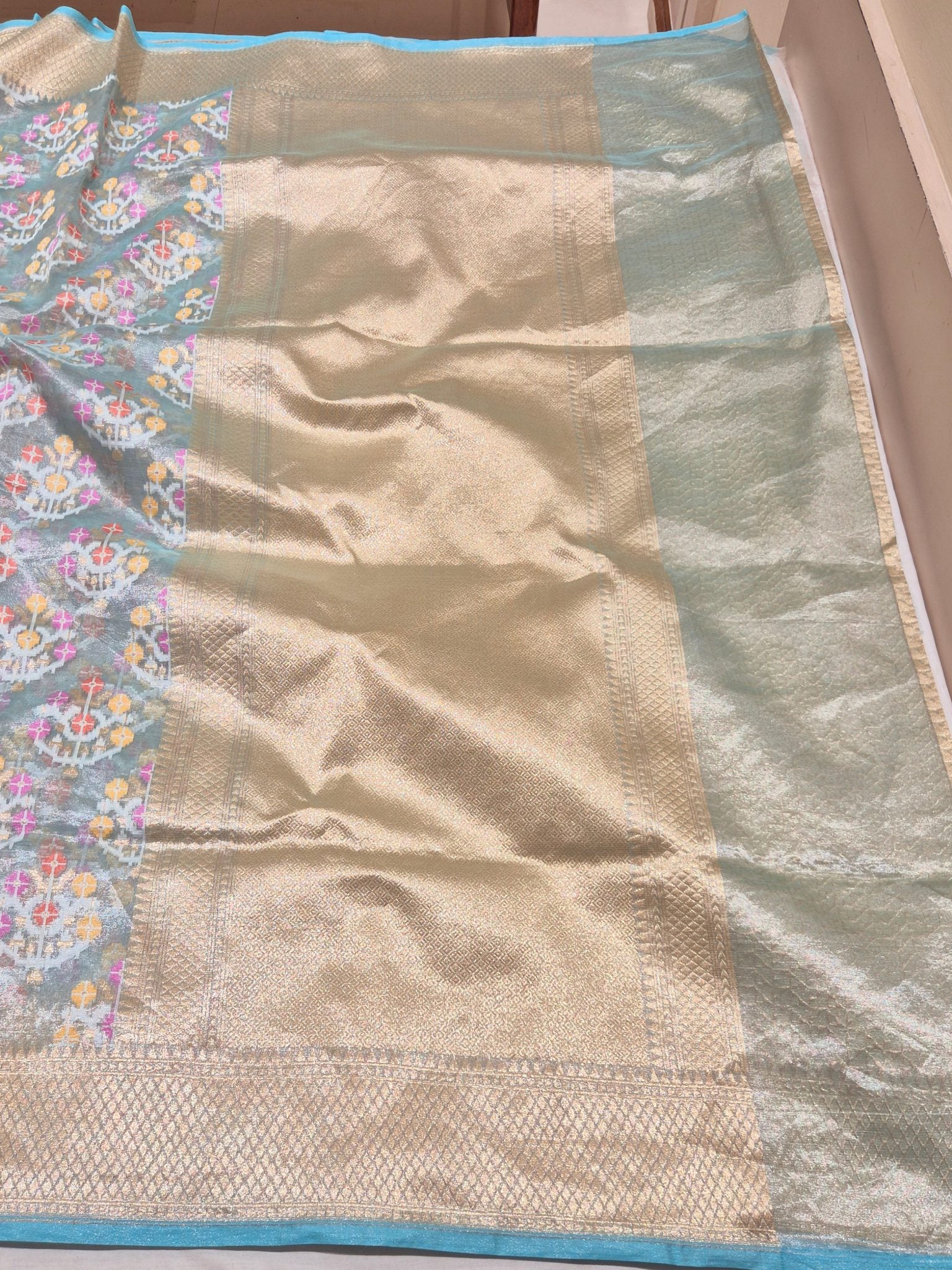 Ice Blue Tissue Silk Banarasi saree blouse piece