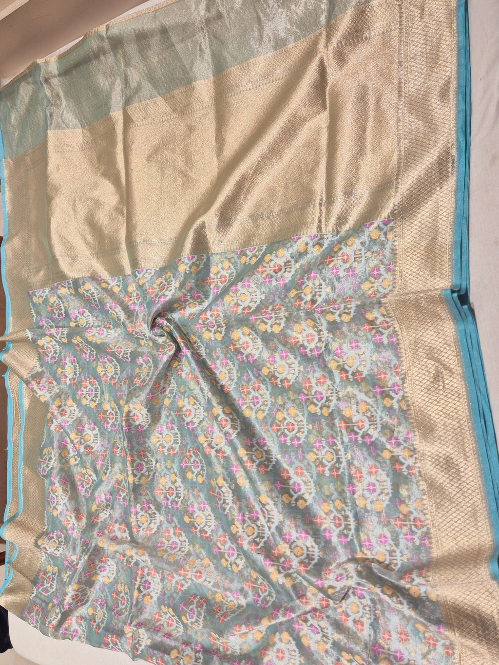 Ice Blue Tissue Silk Banarasi saree zari work detail