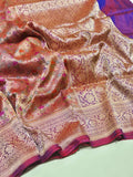 Pink-Purple (Dhoop Chaon) Katan Silk Banarasi saree front drape view