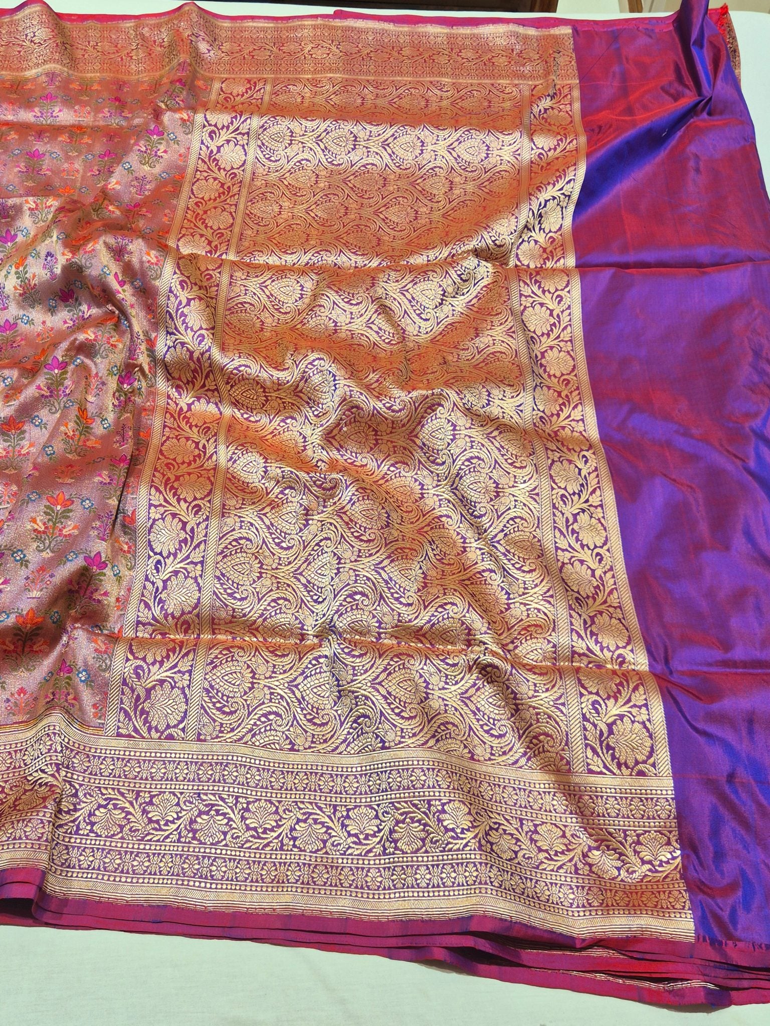 Pink-Purple (Dhoop Chaon) Katan Silk Banarasi saree blouse piece