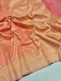 Peach Katan Silk Banarasi saree front drape view