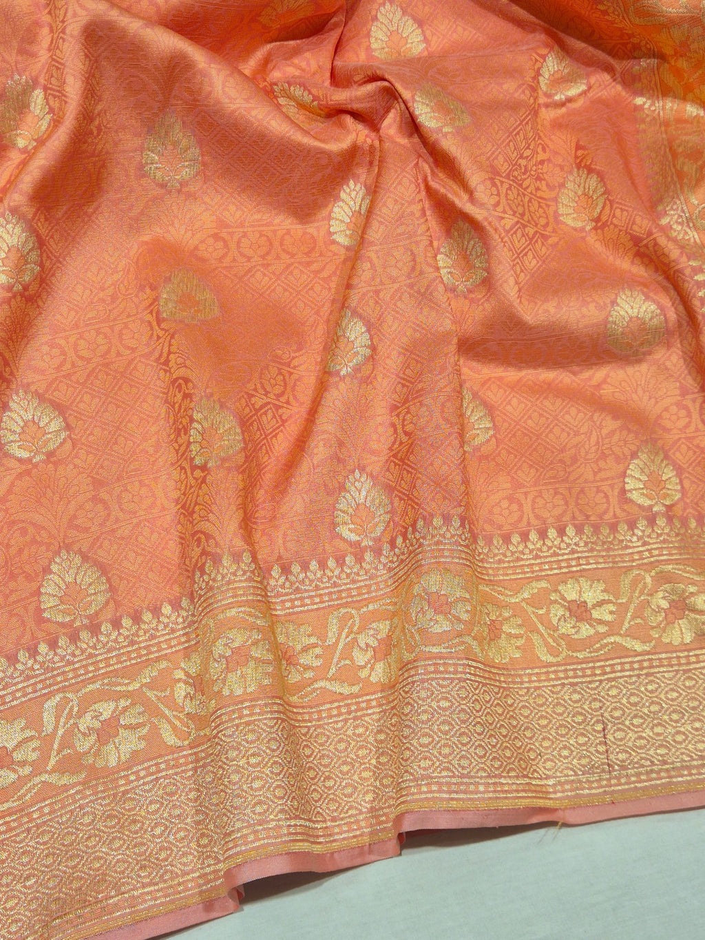 Peach Katan Silk Banarasi saree blouse piece