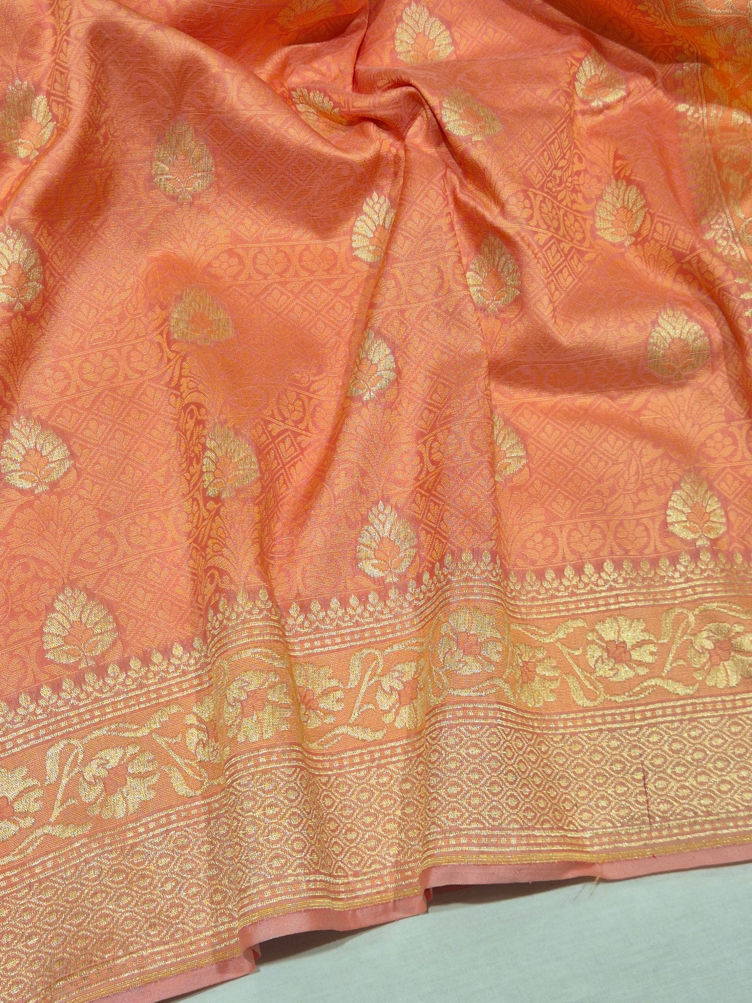 Peach Katan Silk Banarasi saree blouse piece