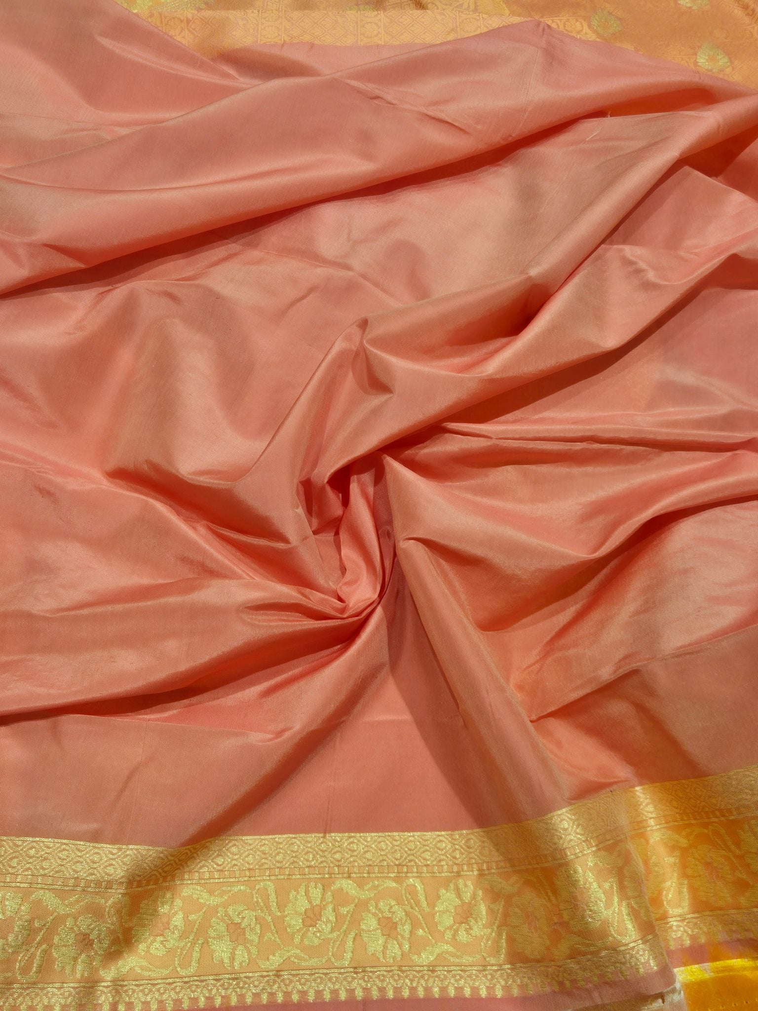 Peach Katan Silk Banarasi saree texture detail