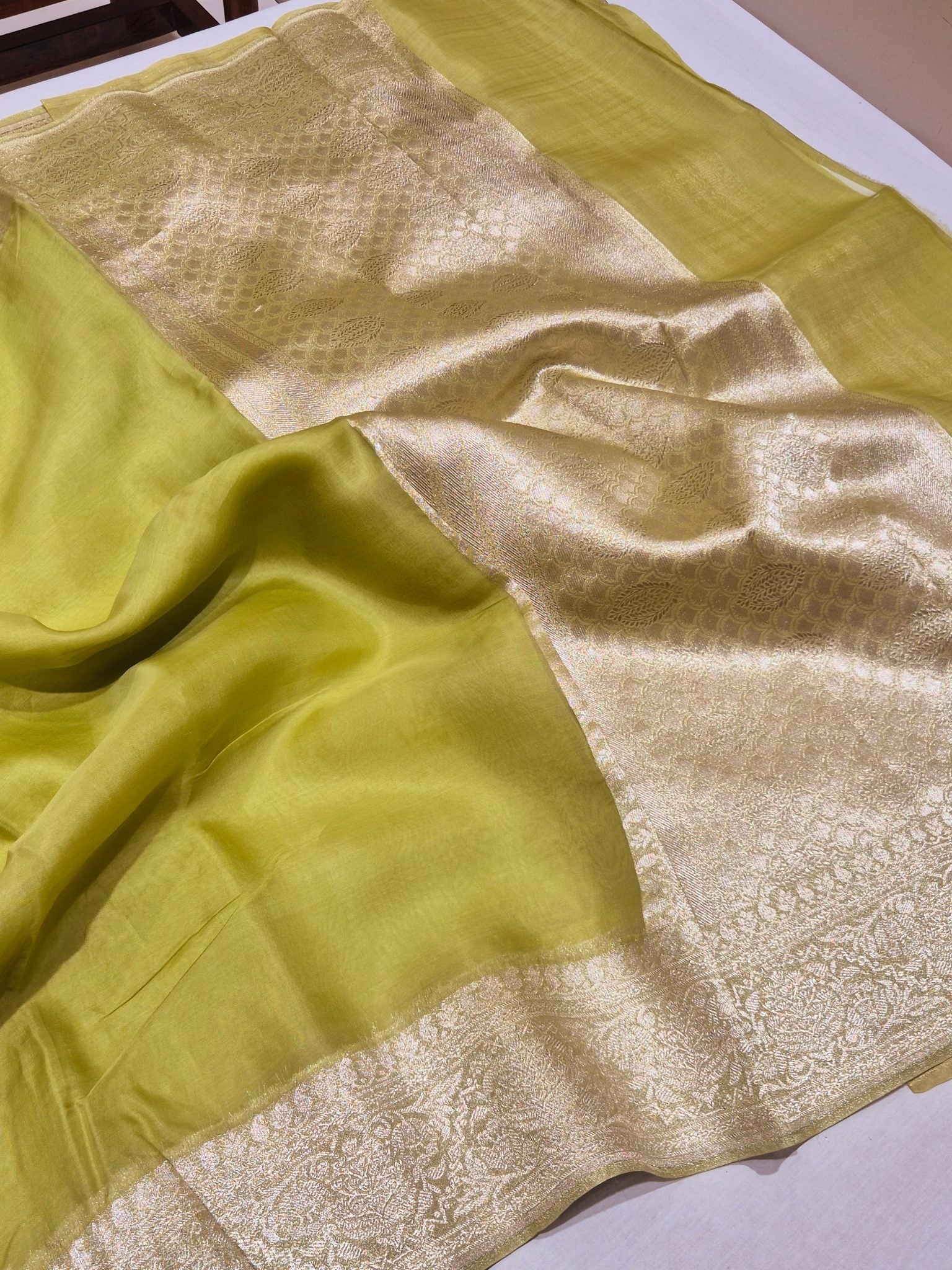 Green Kora Silk Banarasi saree pallu detail