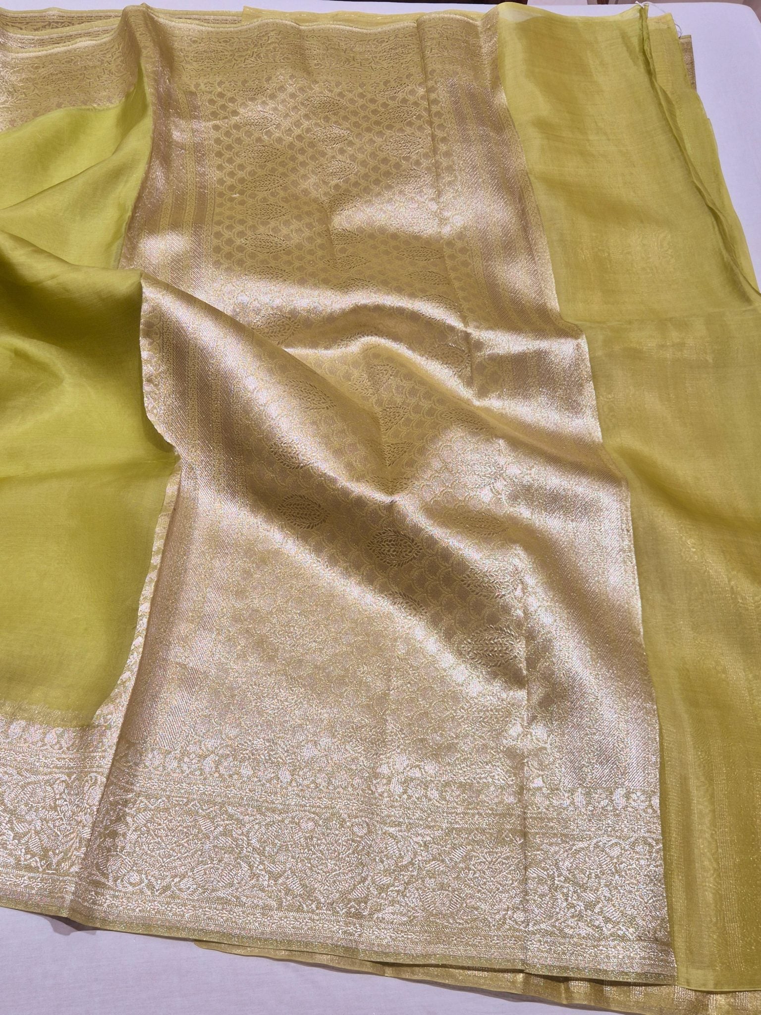 Green Kora Silk Banarasi saree blouse piece